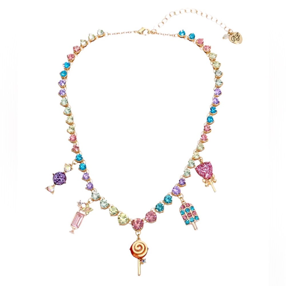 NEW BETSEY JOHNSON Sugar Rush Charm Rhinestone Gems Candy Necklace